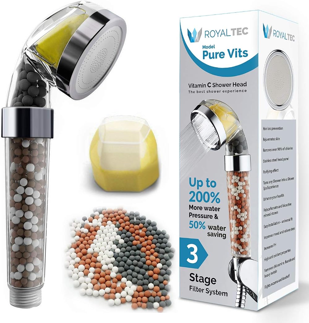Royaltec Vitamin C Shower Head Ionic Filtered High-Pressure UK Universal Fit