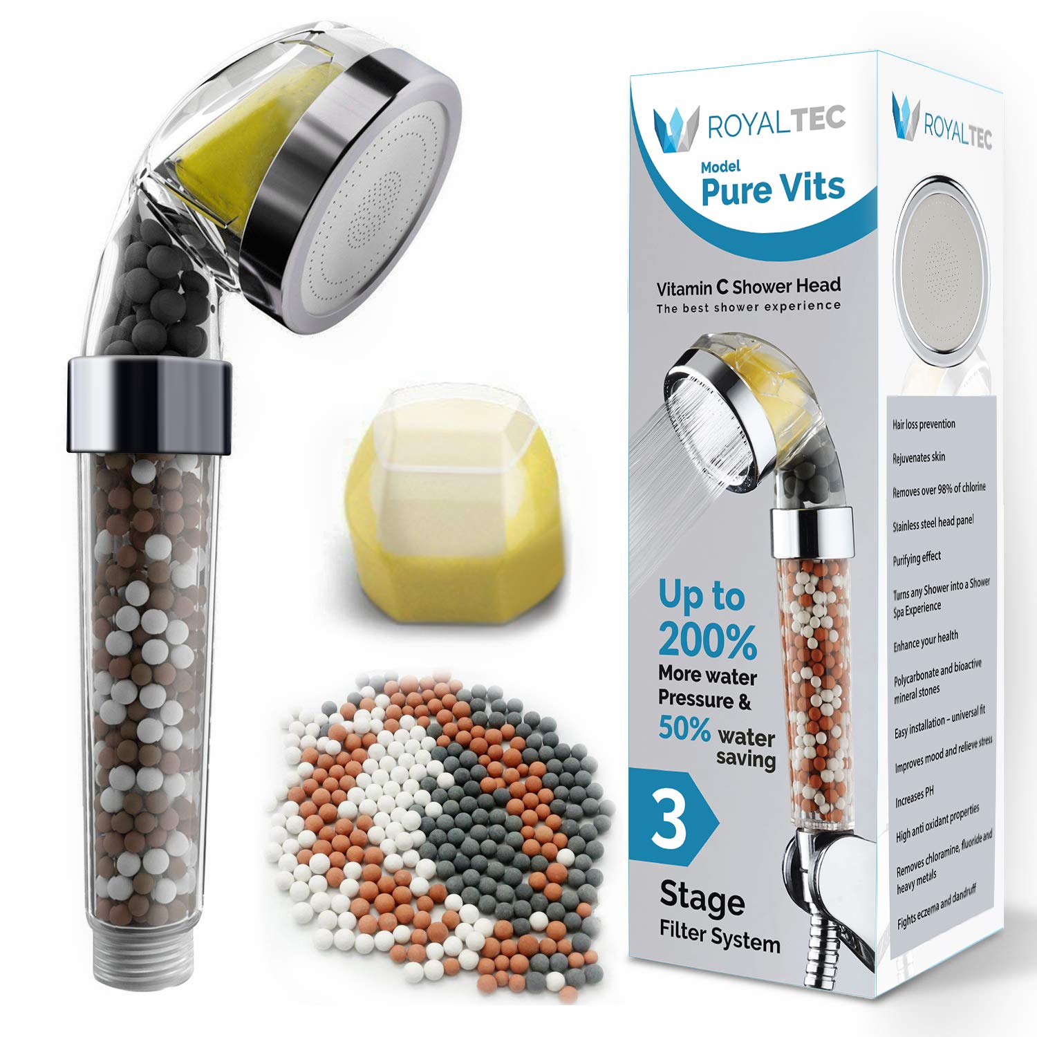 Royaltec Vitamin C Shower Head – Ionic Filtered High-Pressure Shower for Hard Water | Softens Skin, Boosts Pressure, Citrus Filter Included | Universal Fit (UK) (Shower Head)