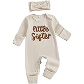 allshope Infant Baby Girl Fall Outfit Sweatshirt Romper Little Sister Lil Sis Long Sleeve Jumpsuit Newborn Clothes