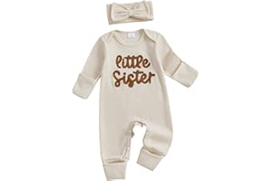 allshope Infant Baby Girl Fall Outfit Sweatshirt Romper Little Sister Lil Sis Long Sleeve Jumpsuit Newborn Clothes