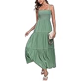 Women's Summer Maxi Dress Casual Boho Sleeveless Strapless Smocked Tiered Long Sun Dresses