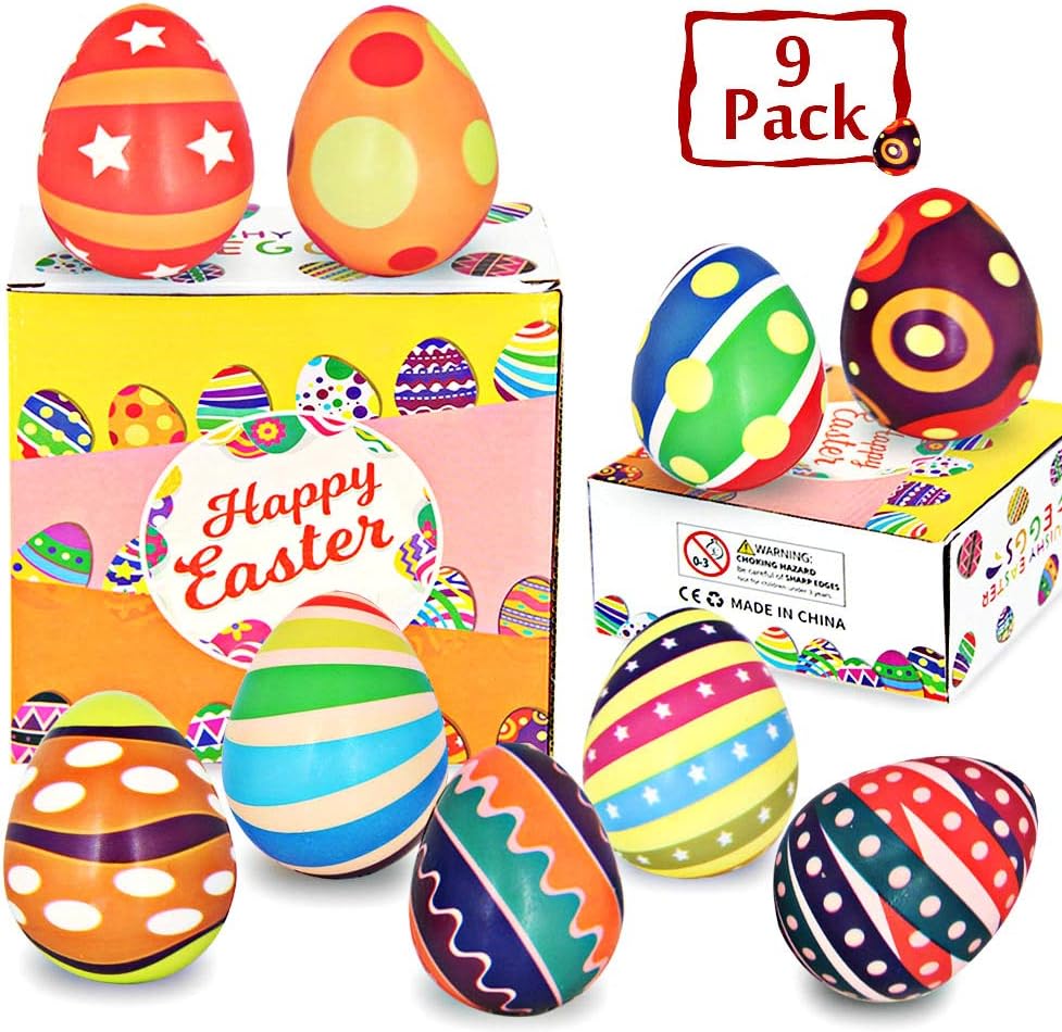 Dynoson 9 Pack 3.2″ Squishy Easter Hunt Egg Toys,Stress Relief Super Soft Squeeze Squishy Kawaii Party Favor Novelty Gifts