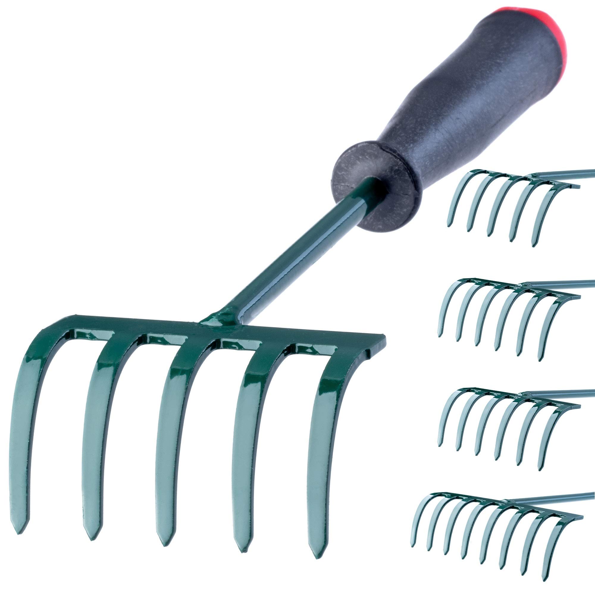 KADAX Garden Rake Metal Leaf Rake with Plastic Handle, Green, 25-60 cm