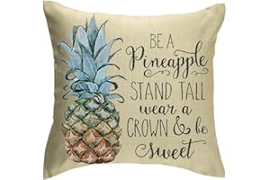 KIURENGT Jimrou Throw Pillow Cover 18x18inches Festival Gifts Be A Pineapple Stand Tall Wear A Crown & Sweet Watercolor Fruit Cotton Linen Decorative Home Sofa Chair Car Square Throw Pillow Case Cushion Cover