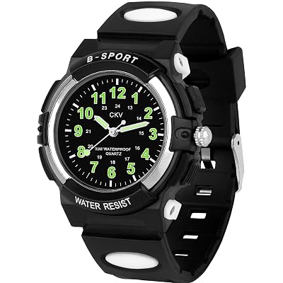 CKV Kids Watch for Boys Girls Ages 5-12, Waterproof Time Teacher Easy to Read Analog Sport Outdoor Children Watches with Soft Band for Kids