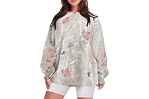 Eutten Womens Camo Sweatshirt Maple Leaf Print Oversized Camo Crewneck Sweatshirt Fleece Pullover Hoodies Long Sleeve