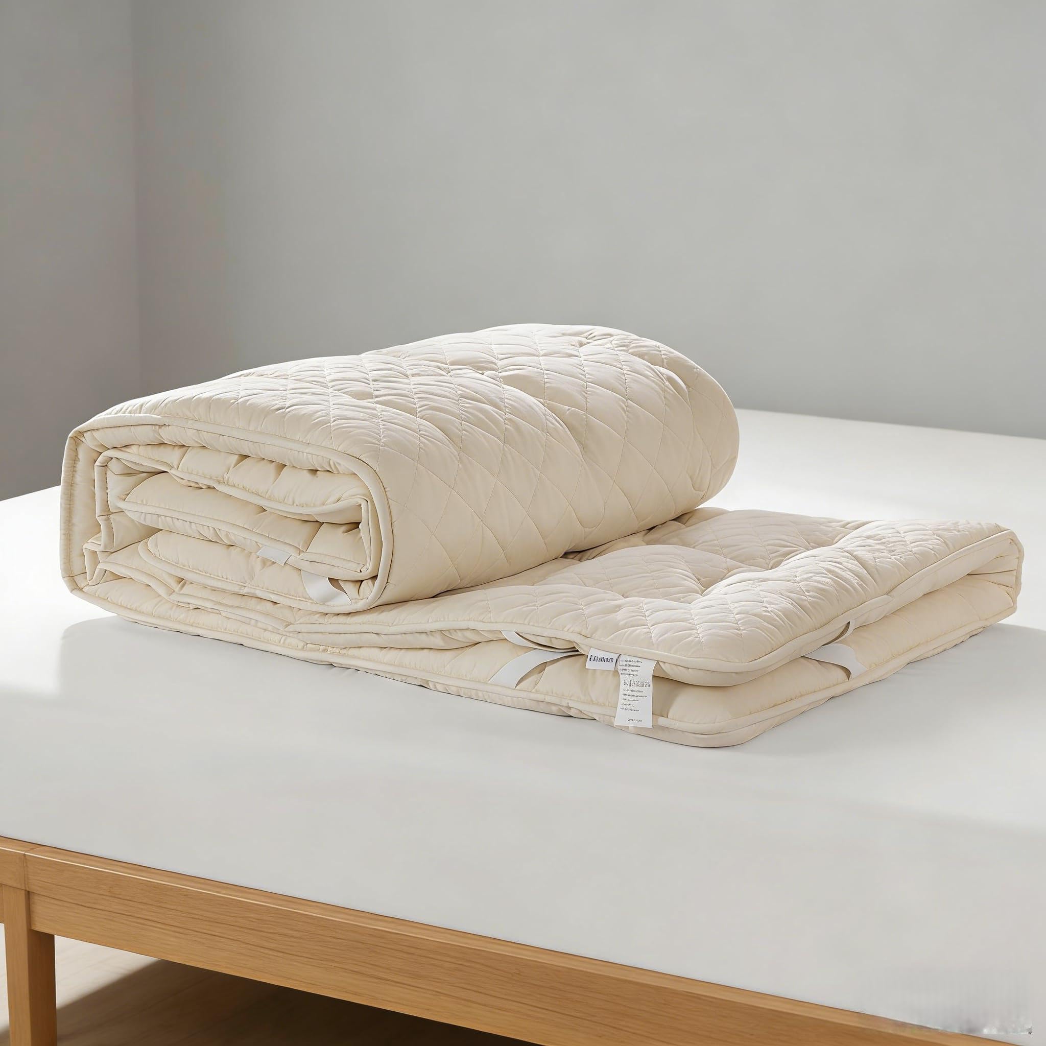 Photo 1 of Luxury 100% Organic Wool Mattress Topper Made from Australian Merino,Extra Thick Pillow Top Mattress Pad with 100% Cotton Cover, Fuffy Mattress Cover (Beige, Queen(60"x80"))