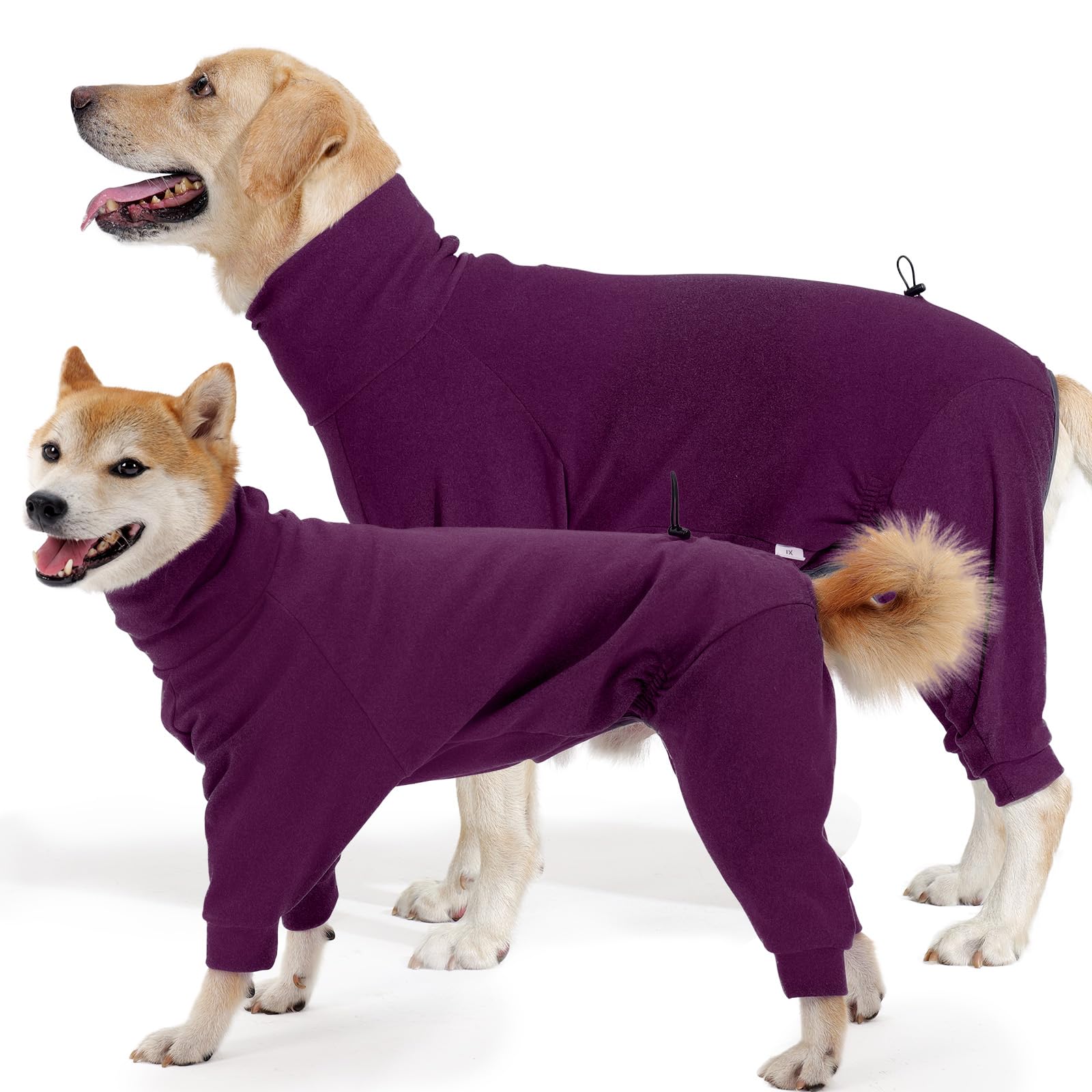 Hjyokuso Dog Onesie with Legs - Full Body Fleece Coat for Winter, Belly Opening and Pullover Design - Dog Sweater for Medium to Large Dogs, Wine Red - L