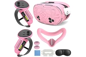 MLemonVR Silicone Cover Set Accessories for Meta/Oculus Quest 3s Includes VR Silicone mask, Lens Protector, TPU Hardshell Cover, Battery Opening Controller Grip Cover, Disposable Eyecup (Pink)