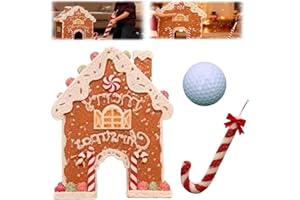 HISKI Gingerbread Golf Game Set, Christmas Mini-Golf Course,Portable Mini Golf Course Set,Christmas Indoor Golf Toy with Candy Cane Clubs and Gingerbread House Target (1PC Ball)