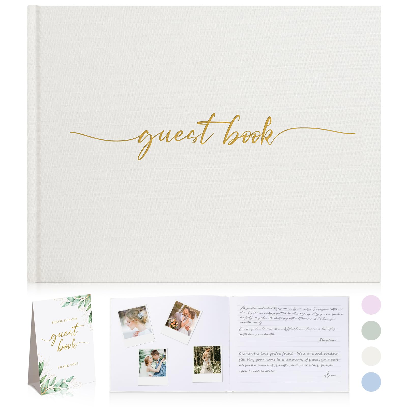Photo 1 of 1DOT2 Linen Wedding Guest Book for Guests to Sign - The Perfect Photo Guest Book for Wedding Reception Bridal Shower,Baby Shower - 100 Pages Blank and Lined Acid Free Paper (Beige, No Year)