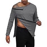 Poriff Unisex Post Shuolder Surgery Shirts for Recovery Full Tear Away Snap Long Sleeve Men Chemo Port Shirts for Women