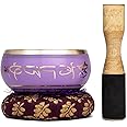 Purple Singing Bowl Set with Wooden Mallet and Cushion, Brass – Unique, Tibetan Bowls for Meditation, Grounding, Experiencing Spiritual Oneness - Lightweight Bowl - Decor for Home, Yoga Studio