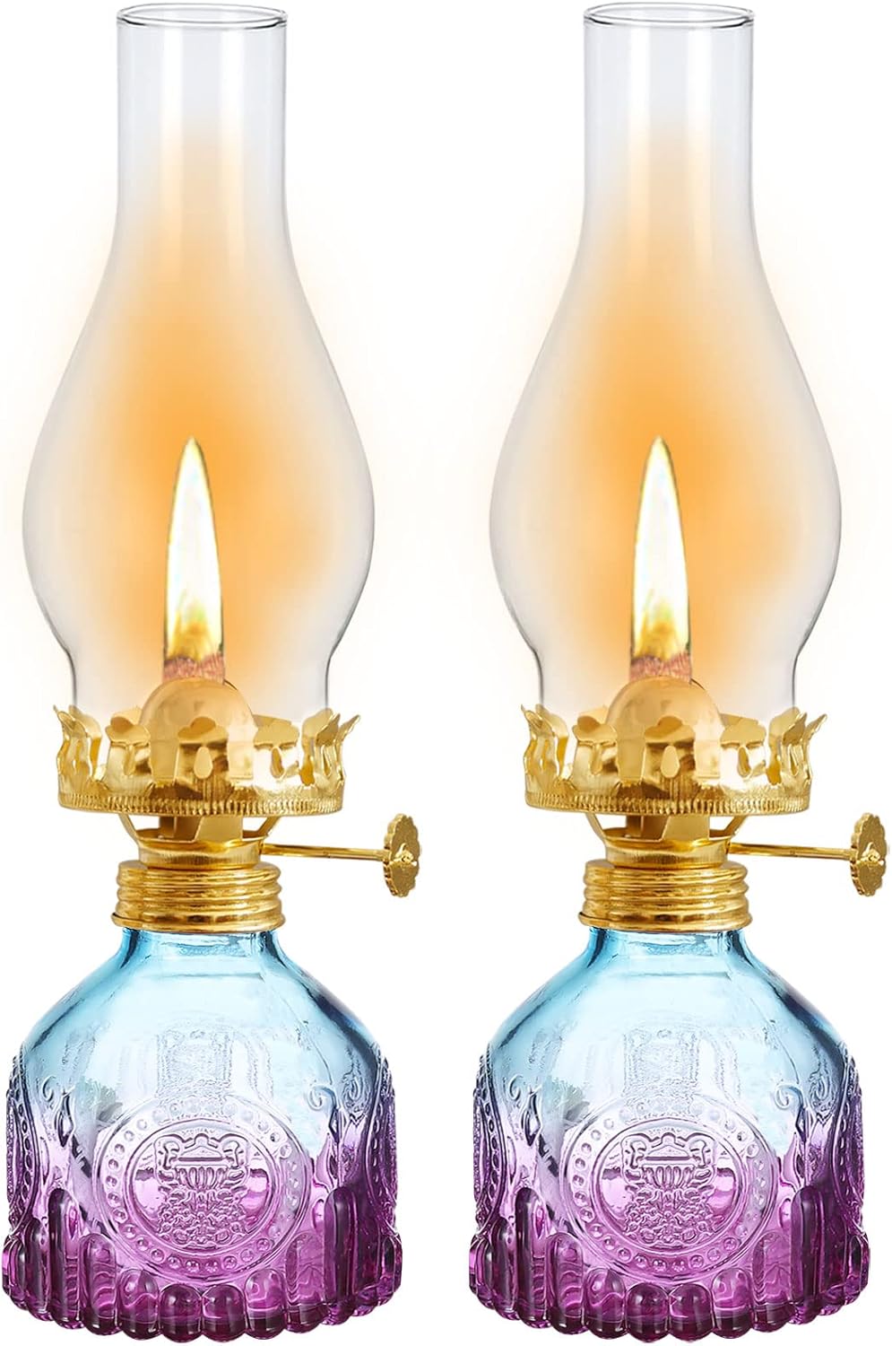 Oil Lamps & Accessories - 2 Pieces Oil Lamps for Indoor Use, Vintage Kerosene Lamp Oil Lantern Gradient Color Glass Oil Lamp Lanterns Indoor Decorative Hurricane Lamp Oil Lantern for Tabletop Decor Lighting