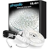 phopollo White LED Strip Lights, 16.4ft Dimmable 6500k Daylight White Led Light Strip, 300 LEDs Flexible Led Lights for Bedroom, Mirror, Kitchen Decoration