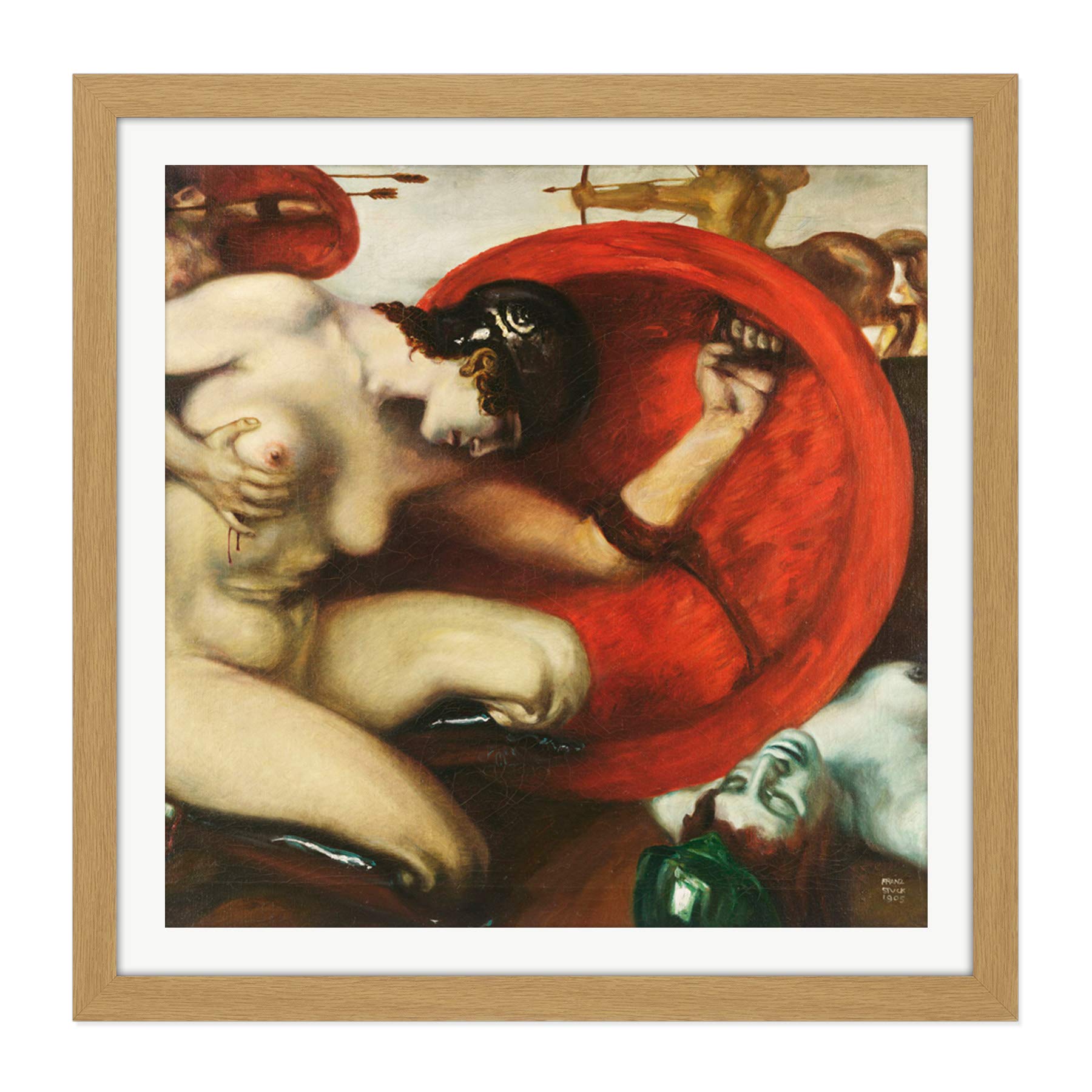 Artery8 Von Stuck Wounded Amazon Painting Square Wooden Framed Wall Art Print Picture 16X16 Inch