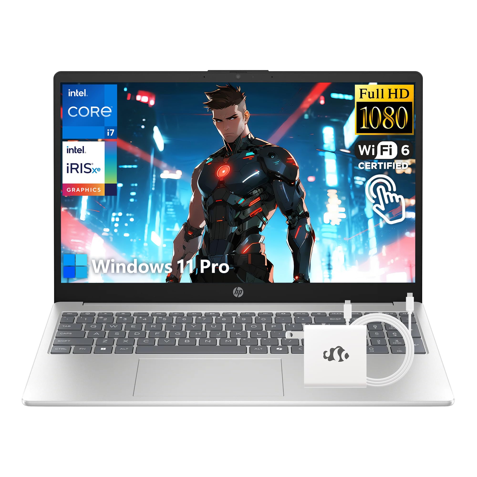 Computadora portátil HP i7 con pantalla táctil, Intel Core i7-1355U de 10 núcleos (hasta 5 GHz, Beat Core 7 160U), 64 GB de RAM, 2 TB SSD, gráficos FHD Intel Iris Xe de 15,6", Win 11 Pro Wifi6 con accesorio GM para juegos empresariales