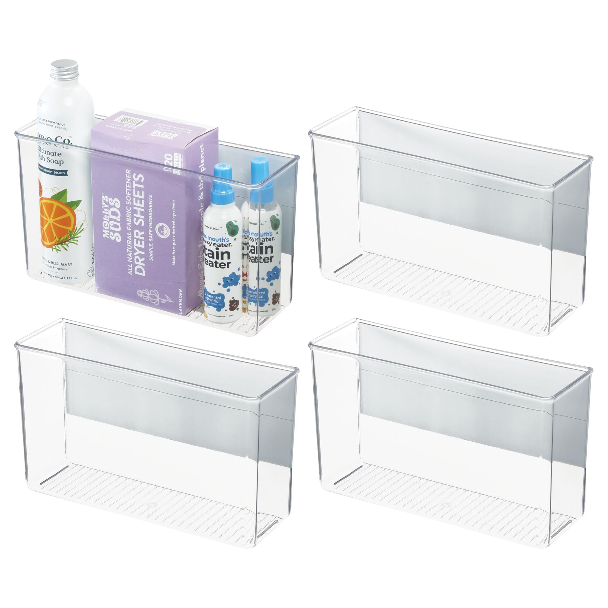 InterDesign iDesign Magnetic Large Clear Plastic Organizer Bins for Laundry Room Storage - 4-Pack