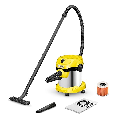 Kärcher Wet and Dry Vacuum Cleaner WD 2 Plus Steel, Blowing function, Power: 1000 w, steel container: 15 L, suction hose: 1.8m, incl. cartridge filter, floor & crevice nozzle, steel.