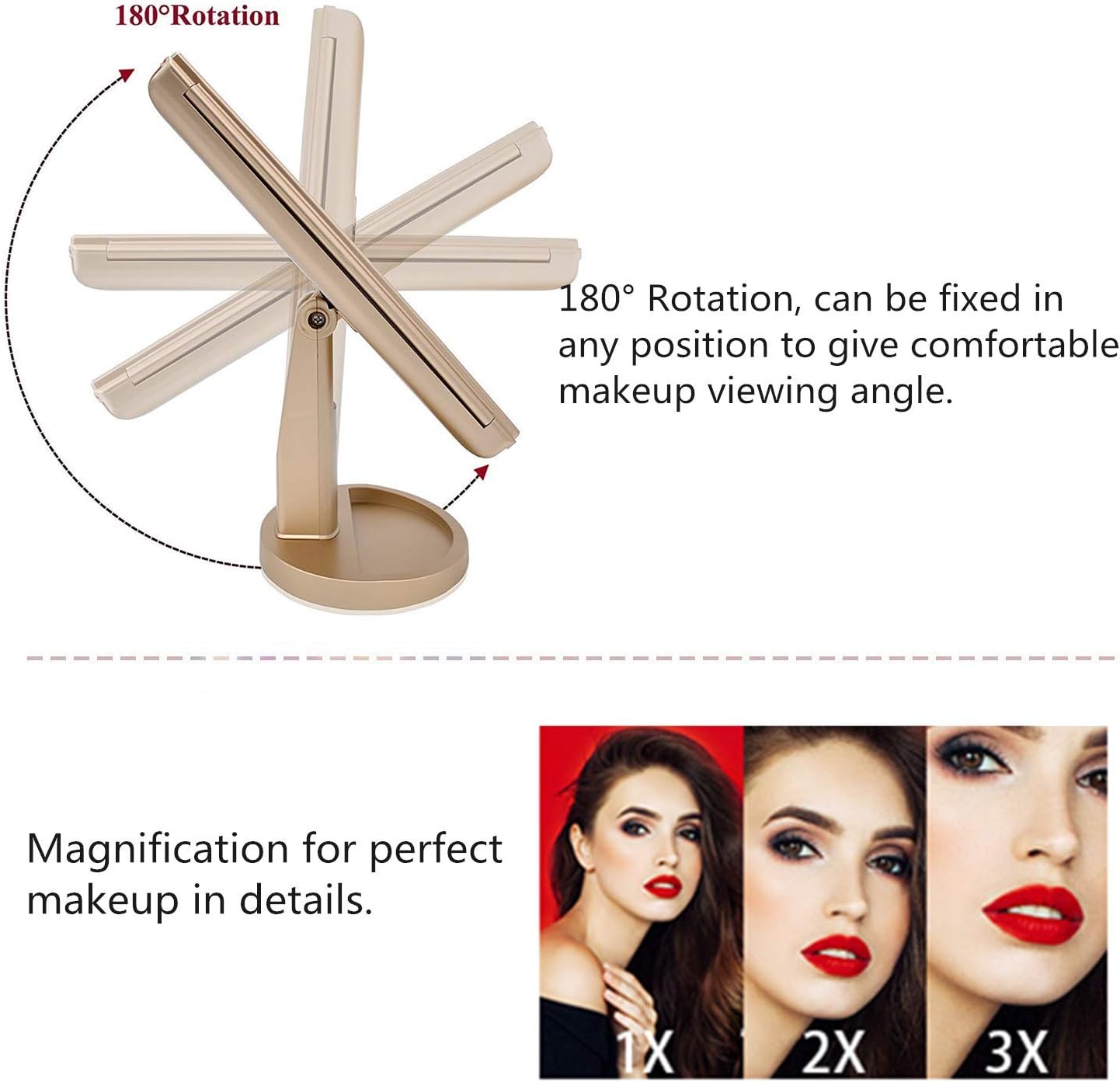 deweisn Lighted Vanity Makeup Mirror with 3X/2X/1X Magnification, 21 LED Lights and Touch Screen Dimmable Mirror - Image 4