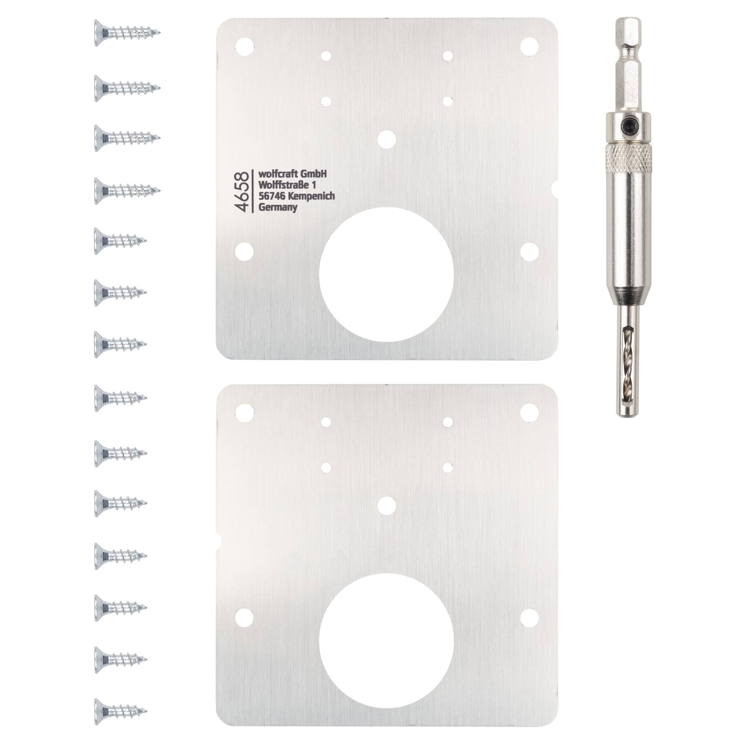 wolfcraft Repair Set for Cup Hinge – Door Side, 17 Pcs. I 4658000 I for Repairing Two Torn-Out Hinges on The Door