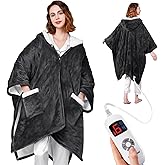 Yokimisu Heated Blanket Throw Wearable - Reversible Flannel & Sherpa Electric Wrap with Pockets and Hood, 6 Heating Levels, 1-4H Timer & Auto Off, ETL Certified, Machine Washable, 50"x70", Grey