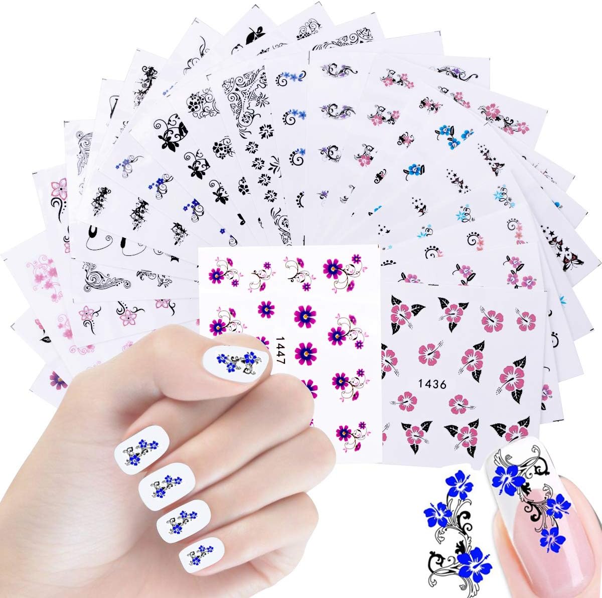50 Sheets DIY Nail Art Stickers Decals, 3D Selfadhesive Nail Art