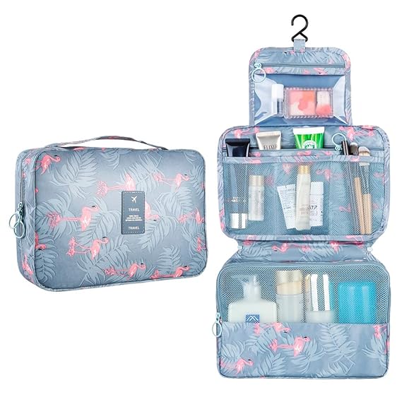 Hanging Travel Toiletry Bag Blibly Makeup Cosmetic Organizer Bag for Woman and Girls Bathroom and Shower Organizer Bag Waterproof (9.1x5.9x3.1 inch, Light Blue(Flamingo)) best toiletry case
