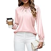 Blooming Jelly Womens Dressy Business Casual Blouse Pleated Long Sleeve Tops Satin Silk Work Shirt Fall Outfits 2025