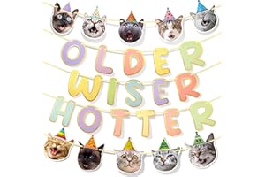 CZLOTYH Happy Birthday Banner Macaron Older Wiser Hotter Sign Garland Cat Face Banner Kitties Photographic Hat Cat Bunting Party Backdrop Decoration