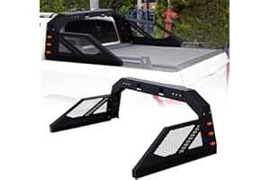OLIPIC Universal Adjustable Truck Bed Chase Rack Roll Bar with 6X Amber Side Marker, Matte Black
