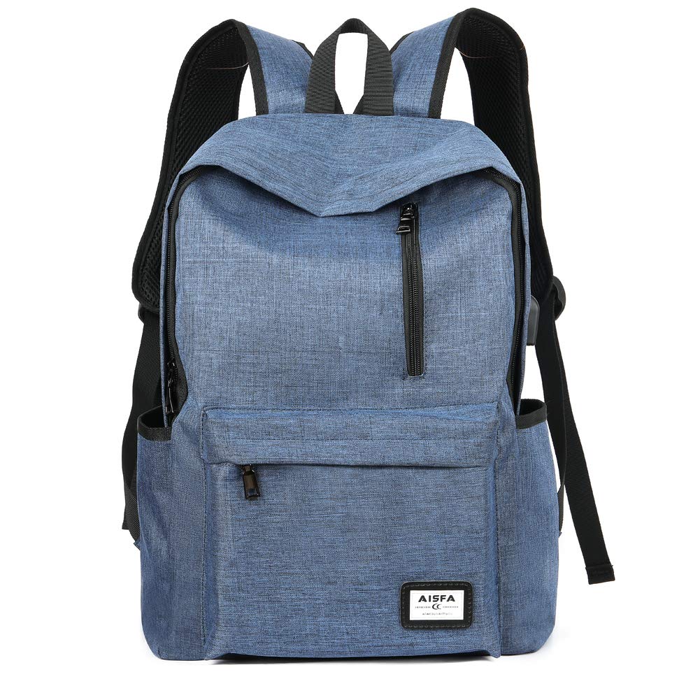 [AISFA]リュック リュックサック PCバック ビジネスリュック 大容量 ラップトップ バックパック USB充電ポートイヤホン穴付き 男女兼用 アウトドア旅行防水 (ブルー)