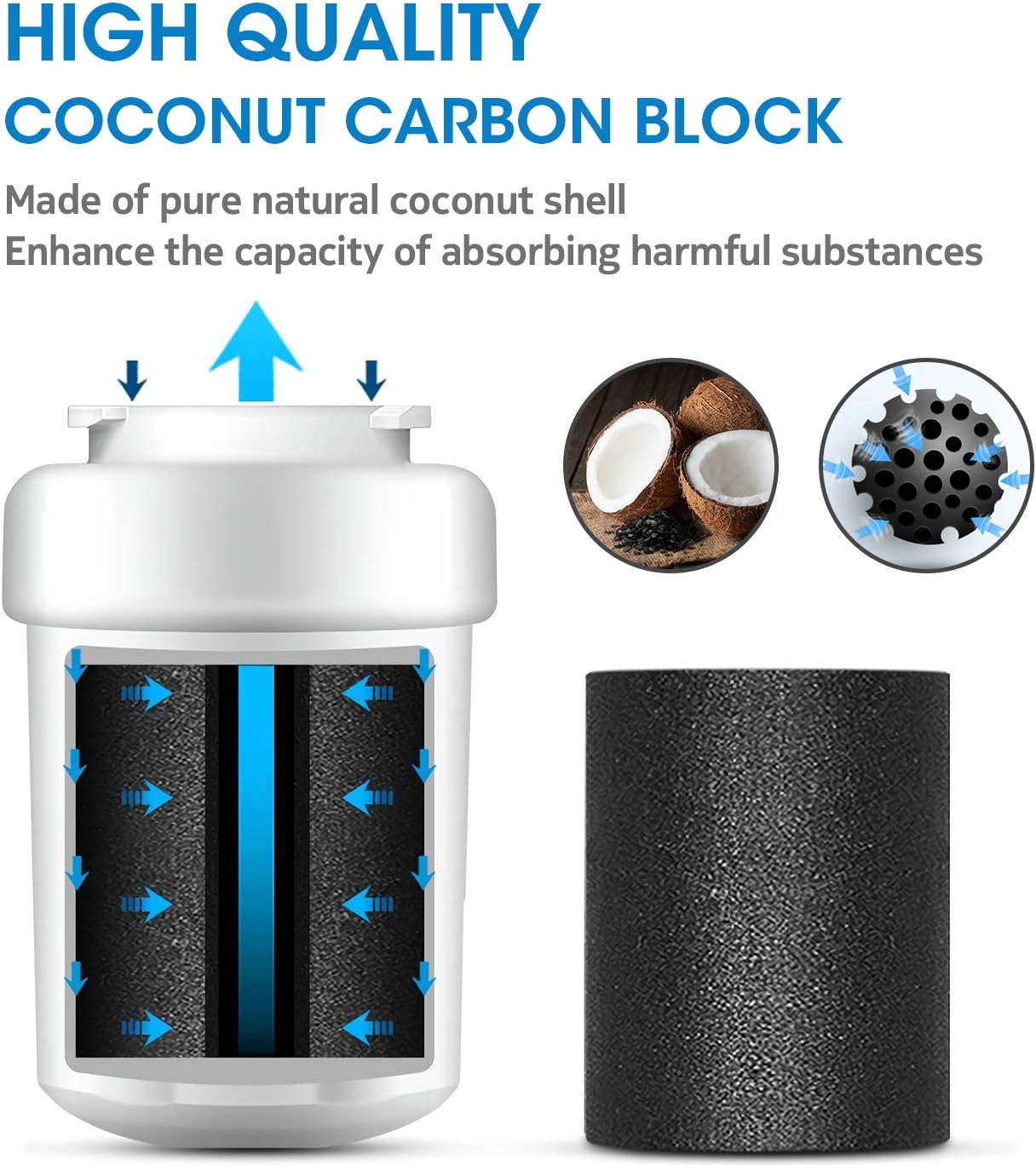 MARRIOTTO Water Filters for GE Refrigerators, Smart Water Filters for Refrigerators NSF 42 Certified Cartridges Compatible with MWF, MWFA, MWFP, GWF, GWFA, 46-9991, HDX FMG-1, WFC1201, 3 Packs: Home Improvement