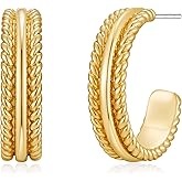 VEDAIM Gold and Silver Mixed Metal Earring Two Tone Studs Earrings for Women Chunky C Hoop Earrings Fashion Jewelry