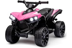 Hetoy Kids Atv 4 Wheeler, 6V Ride On Toy w/ 1.8 Mph Max Speed, Wear-Resistant Wheels, Led Lights, Foot Pedal and Music, Electric Vehicle Quad Car for Kids Toddlers (Pink Black)