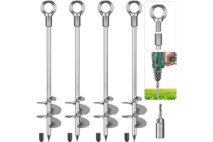 Insaga 18'' Ground Anchors Screw in Heavy Duty 12mm Solid Steel, 3" Spiral Blade with Smooth Edges, Fully Welded Design for M