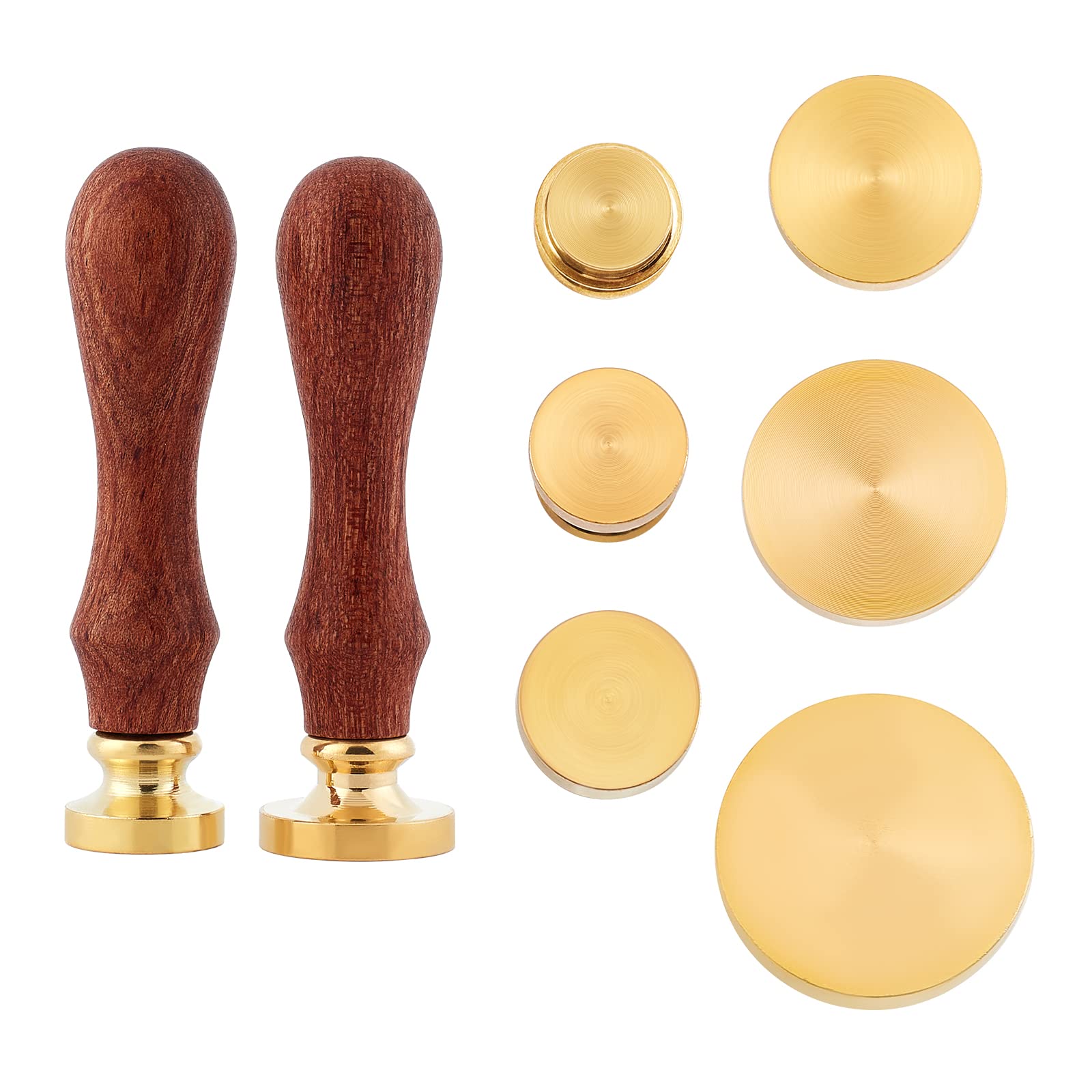 CRASPIRE Wax Seal Stamp Set 6pcs Blank Wax Seal Stamp Heads Vintage Sealing Wax Stamp with 2pcs Wooden Handles Round Solid Brass Head Without Engraving for Wedding Invitations Envelopes Gift Packing