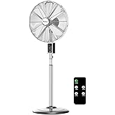 HOLMES 16" Vintage Digital Metal Stand Fan with Remote, Chrome Silver | Retro-Inspired Metal Design, 3 Speeds + 3 Modes, 75&deg; Oscillation, Remote Control, Adjustable Height &amp; 7.5H Timer