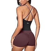 INGIA Womens Low Scoop Neck Tank Tops Built in Bra U Back Workout Tanks Spaghetti Criss Cross Strap Sleeveless Cropped Top