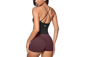 INGIA Womens Low Scoop Neck Tank Tops Built in Bra U Back Workout Tanks Spaghetti Criss Cross Strap Sleeveless Cropped Top