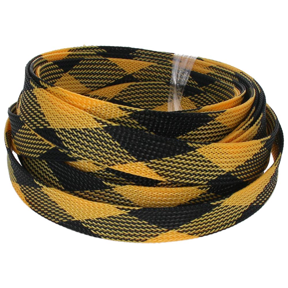 Othmro 1Pc Cable Management Sleeve, Braided Cable Tidy Black and Yellow, 5m Cable Organizers Cable Protector Wire Tidy for TV/PC USB Cable, 16mm Width