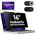 Peslv Privacy Screen for MacBook Pro 16 Inch (2021-2024, M1, M2, M3, M4), MagicSuction™ Removable Anti Spy Black Protector, Glare Blue Light Filter for Mac Laptop Computer