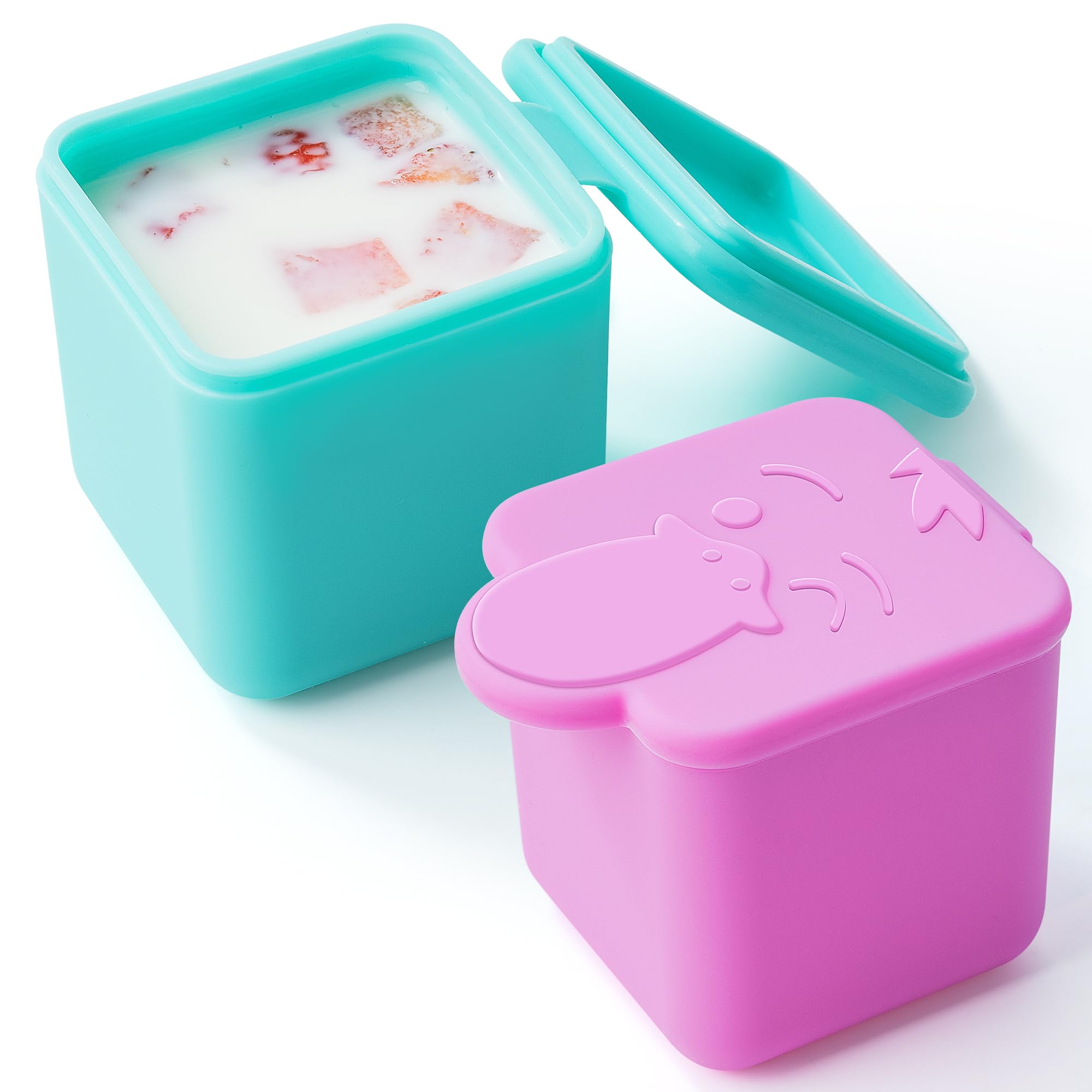 Photo 1 of Homotte Leakproof Dips Containers Compatible with Omie Lunch Box, 2x 4 oz Salad Dressing Container To Go, Small Silicone Snack Condiment Container with Lids for kids (Pink/Teal)