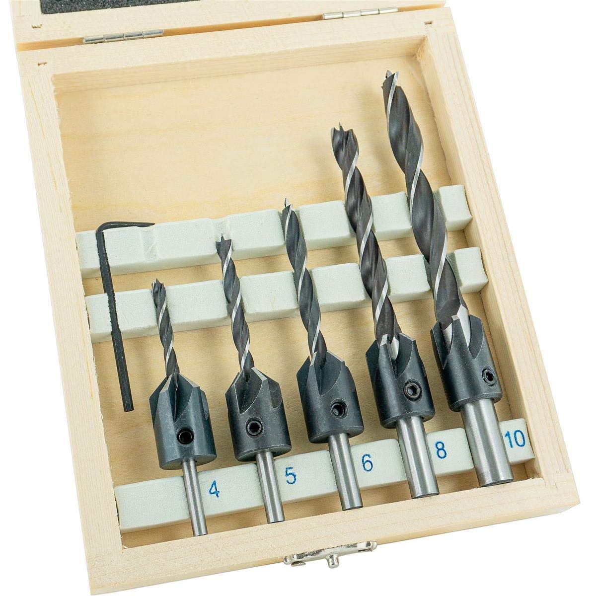 ENT 26514 Set de 6 brocas avellanadoras - 5 brocas cilíndricas helicoidales Ø 4-10 mm con avellanador - de acero para h