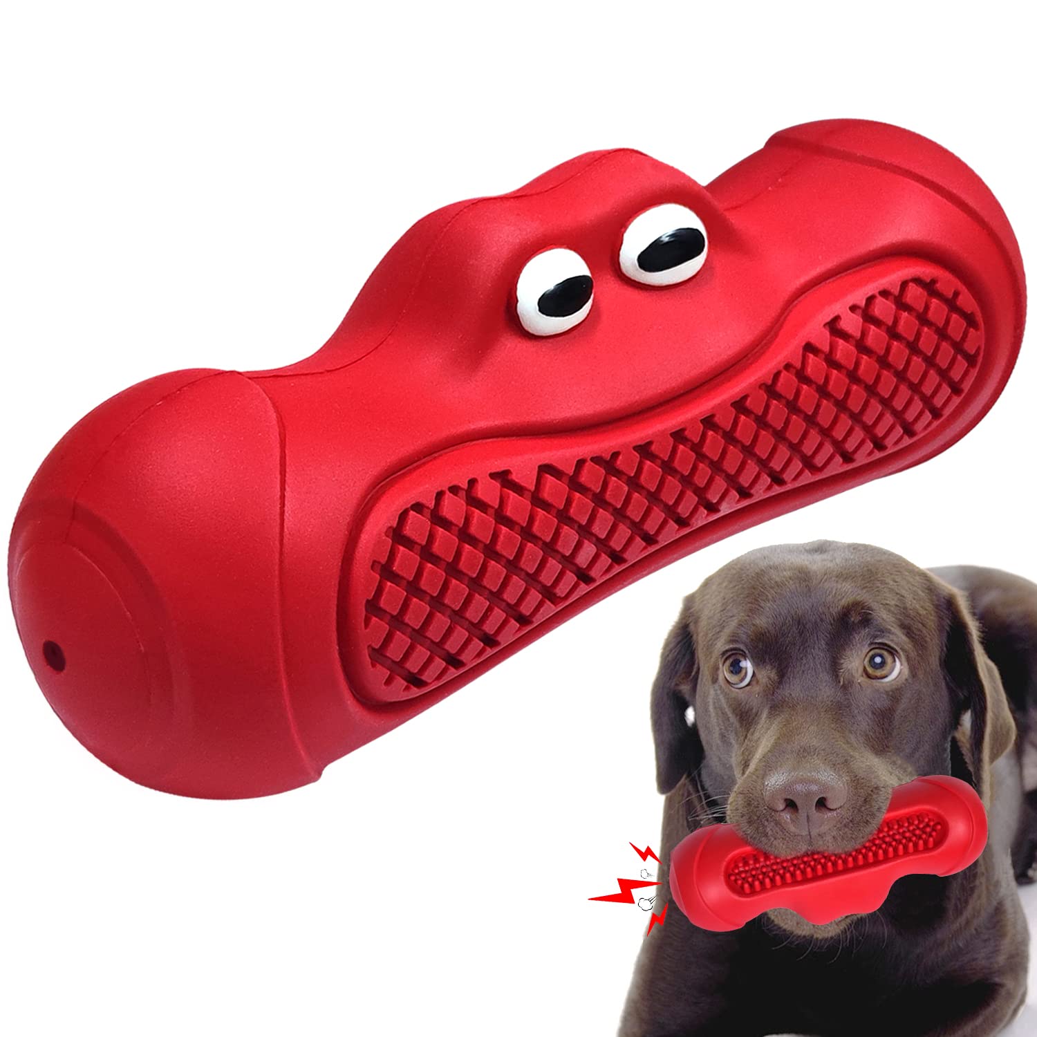 Autoau Dog Toys Indestructible Dog Toy Tough Squeaky Dogs Chew Toys, Rubber Toys for Training Teeth Cleaning Playing and Chewing for Medium Breeds
