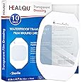 Transparent Film Dressing, 4" x 4.7" Pack of 10 Waterproof Wound Bandage Adhesive Patches, Post Surgical Shower or IV Shield,