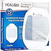 Transparent Film Dressing, 4" x 4.7" Pack of 10 Waterproof Wound Bandage Adhesive Patches, Post Surgical Shower or IV Shield,