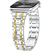 Designer Bands for Apple Watch 38mm 40mm 41mm 42mm 44mm 45mm 46mm 49mm for Women Men, Compatible with Series 11/10/9/8/7/6/5/4/3/2/1, Ultra/SE 3 2 1, Slim Metal Band for Dressy Casual, Silver Gold