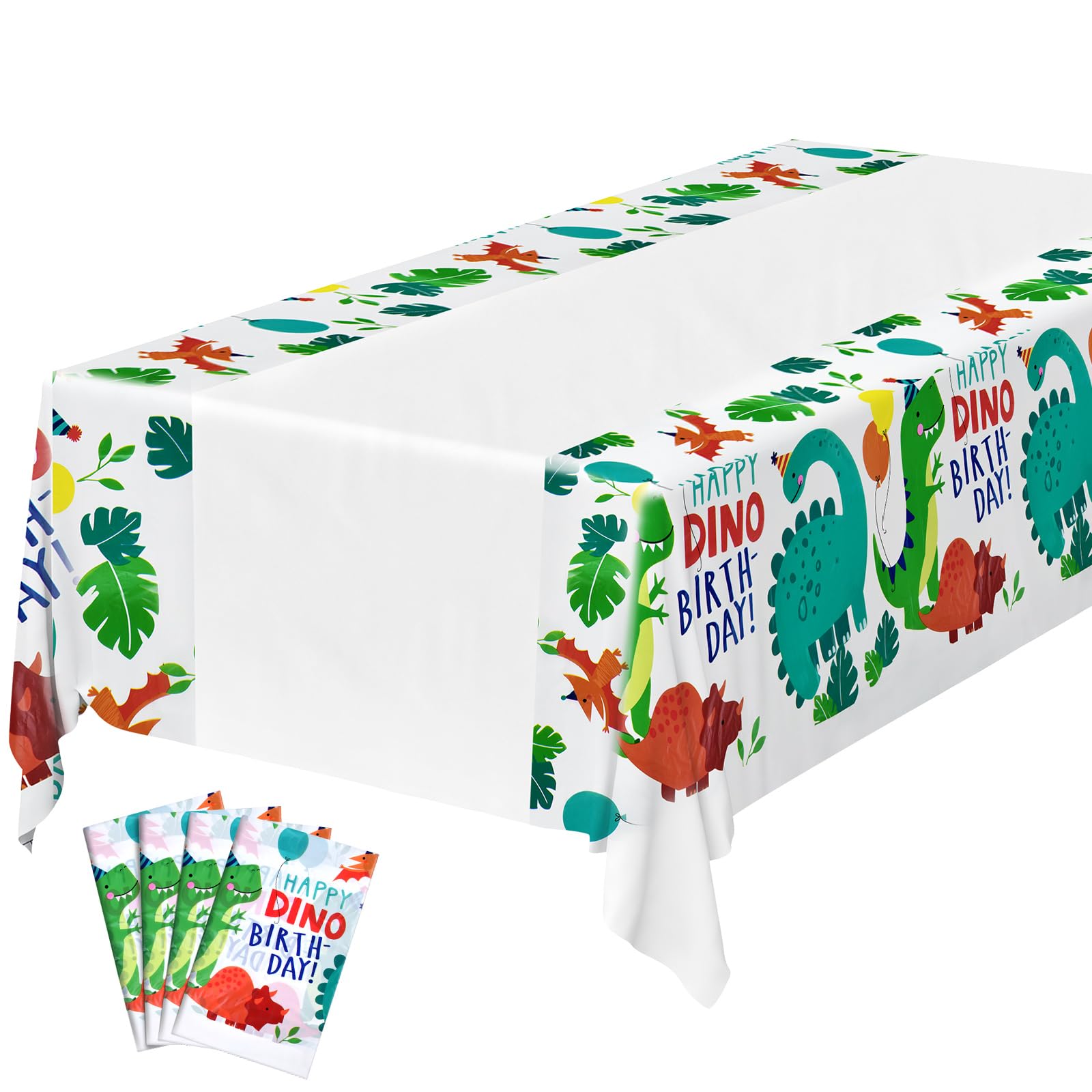 OSDUE Dinosaur Theme Party Tablecloth, 4 Pack 180 x 108 cm Happy Birthday Table Cover,Plastic Disposable Tablecloth, Party Fold Table Cover Birthday Decoration Supplies for Girls Boys