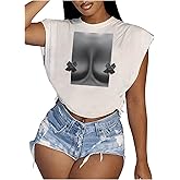 BEAUDRM Women's Graphic Tees Y2k Sexy Crop Top Casual Sleeveless Loose Fit Pullover Goth T Shirt